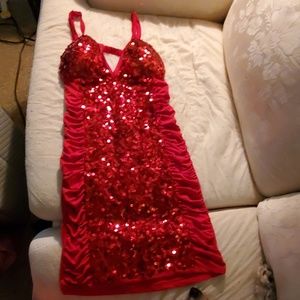 Red sequence mini dress